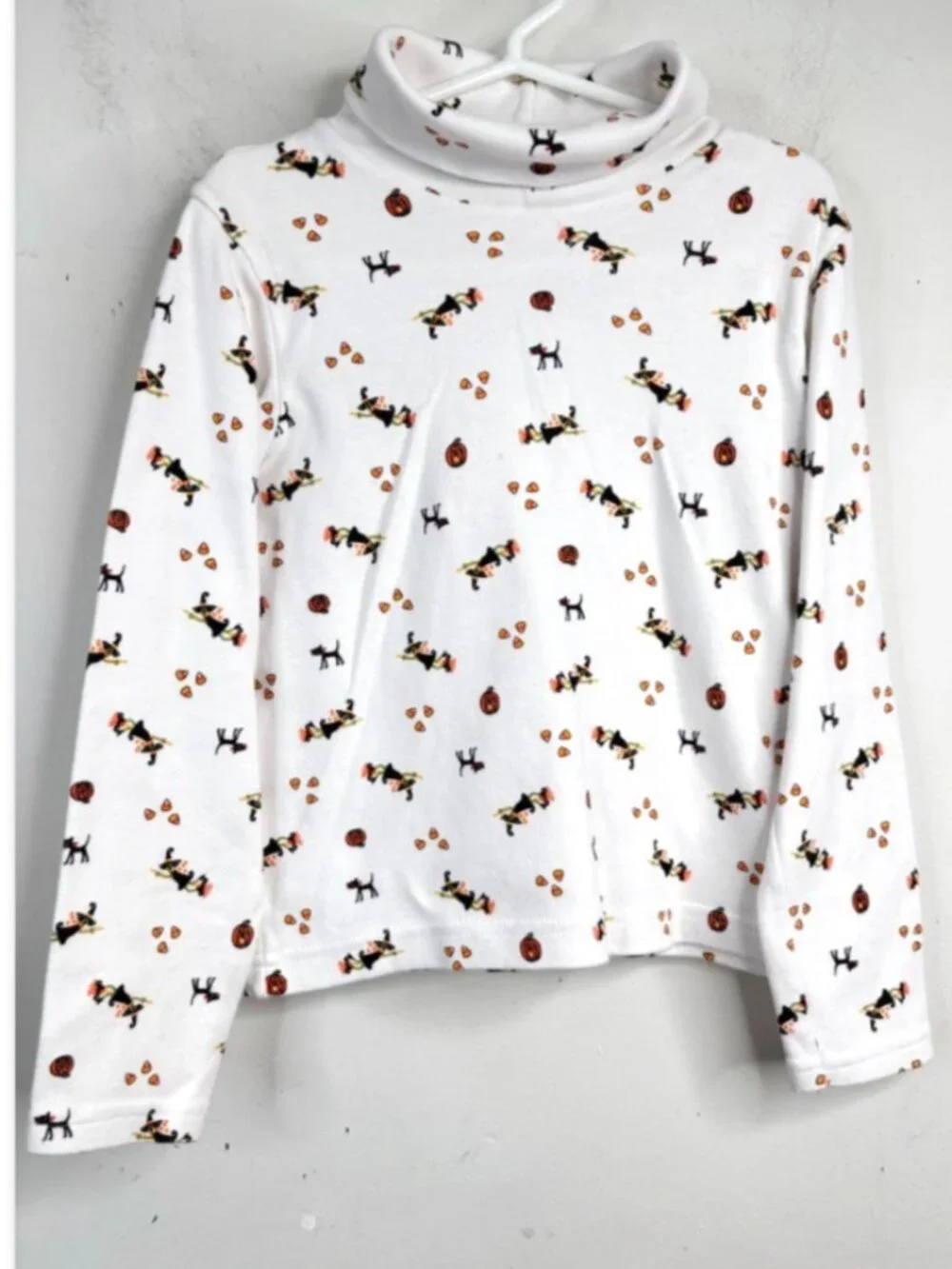 Vintage OshKosh Bgosh Halloween Turtleneck Size 6 White Witch Candy Corn Cat 90s